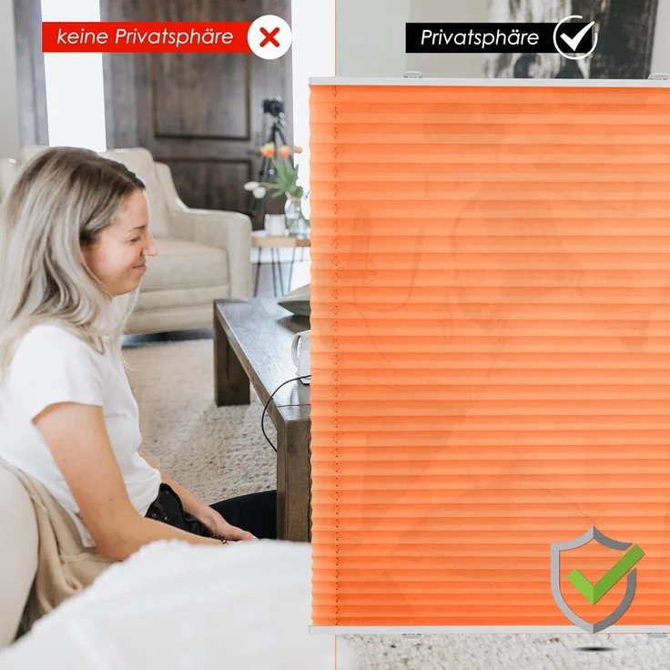 bobodeco Plissee ohne Bohren Klemmfix Faltrollo Jalousie Orange 80x130 cm (BxH), Plisseerollo Sichtschutz und Sonnenschutz Blickdicht Easyfix lichtdurchlässig Rollo für Fenster & Tür – Bild 4