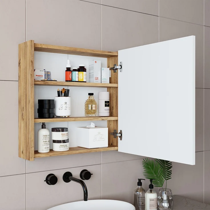 Skye Decor '1753' Badezimmerschrank mit Spiegel, Atlantik-Kiefer, 60 x 60 x 16 cm – Bild 2