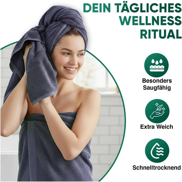 leevitex® Duschtücher 2er-Set, 70x140 cm, 100% Baumwolle, saugstark und fusselfrei, Frottee (Set, 2-St), OEKO-TEX® STANDARD 100 zertifiziert, gestreifte Bordüre – Bild 2