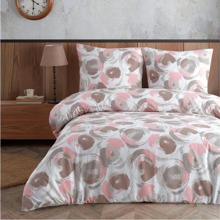 Buymax Bettwäsche Espace Samon, Renforcé, 3 teilig, Bettbezug-Set 200x220 cm 100% Baumwolle Reißverschluss Weiß Braun Rose – Bild 5