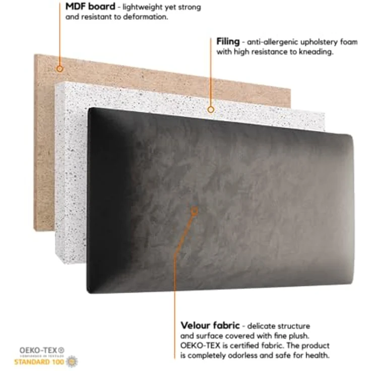 Muralo Samt Wandkissen Stoff Polsterpaneel Schlafzimmer Wohnzimmer Bett Wandpolster Bettkopfteil Lendekissen Modern Luxus Gepolstert Polster Paneel (Braun, 100x20 cm) – Bild 6