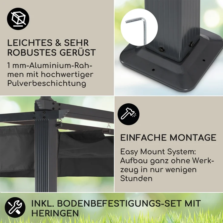 Blumfeldt Pavillon 3x4m, Rostfreier Metall-Pavillon mit Einziehbarem Dach, Pavillon Wasserdicht, Stabil & Winterfest, Langlebige Pergola Freistehend, Gartenpavillon mit UV-Schutz & Aluminium-Rahmen – Bild 6