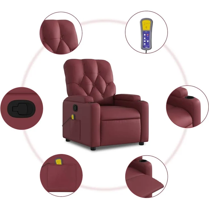 vidaXL Massagesessel Weinrot Kunstleder 372514 – Bild 5