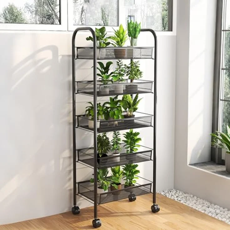 GarveeLife Rollwagen 5 Ebenen, Küchenwagen Schmal, Nischenregal auf Rollen für Kleine Räume, 44 x 26 x 102cm, Küche, Bad, Wohnzimmer, Arbeitszimmer, Schwarz – Bild 7