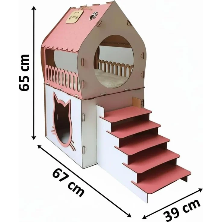 Jungengel Tierhaus XL Katzenhütte Katzenhaus Rosa Pink Holz Katzenhöhle Katzenbett, XL 65×70×30 cm, Einfache Montage mit Anleitung, Robust & Hingucker! – Bild 2
