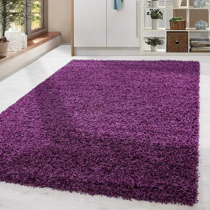 HomebyHome Hochflor Wohnzimmer Teppich 120x170 cm Einfarbig Lila Teppich Langflor Shaggy Modern Teppich für Schlafzimmer, Pflegeleicht Flauschig Weich Rechteckig Kleiner Teppich – Bild 1