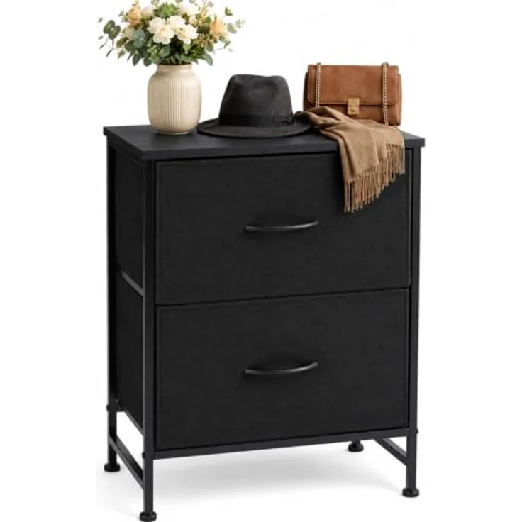 DUMOS Kommode 2er Set für Schlafzimmer mit Stoffschubladen hohe Organizer für Kleidung Schrank Kinderzimmer Aufbewahrungsturm mit Schrank Metallrahmen Holzplatte leichte (Schwarz) – Bild 1
