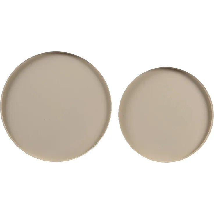 Decoris season decorations Dekotablett, Dekoratives Tablett rund 30-35cm Metall matt 2er Set - Beige