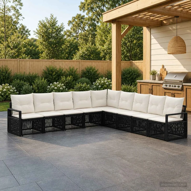 vidaXL Gartensofa-set 9 stk. 9-Sitzer Schwarz Poly-Rattan 3435733 – Bild 1
