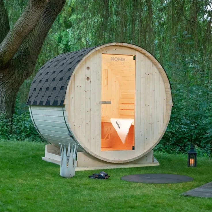 XXL Luxus Outdoor Fasssauna 195x120 cm SET Sauna inkl. 3,6 KW Saunaofen 2 Pers. – Bild 2