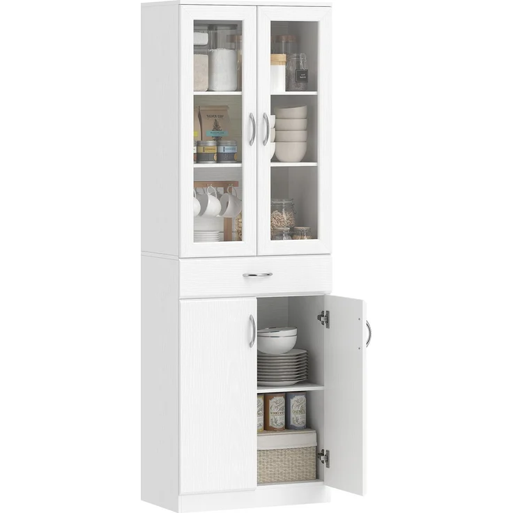 MELAYR, Küchenschrank Buffetschrank mit verstellbar Regal Schublade 2 Schrank Hochschrank mit Glastür 60 x 35 x, Weiß – Bild 1