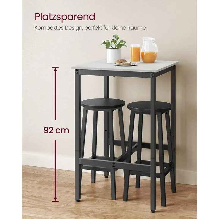 Vasagle Bartisch, Stehtisch, Küchentisch, hoch, mit Stahlgestell, 60 x 60 x 92 cm, einfache Montage, für Küche, Wohnzimmer, modern, Vintageweiß-Schwarz von Songmics LBTDE025B73 – Bild 2