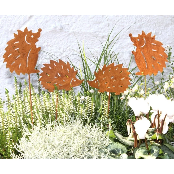 LB H&F Lilienburg Teichfigur 4er SET Gartenstecker Herbstdeko Herbststecker Deko Herbst Garten, (Metall Stecker Blumenkasten Igelstecker Beetstecker), Gartendeko Igel Dekofigur Rostfigur Figur Rostigel rostig Rost – Bild 3