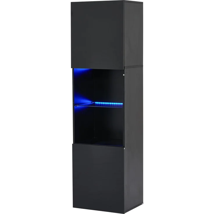DESVIAE Vitrine mit LED-Beleuchtung, 45x160x35 cm, aus Spanplatte, Schwarz Hochglanz – Bild 8