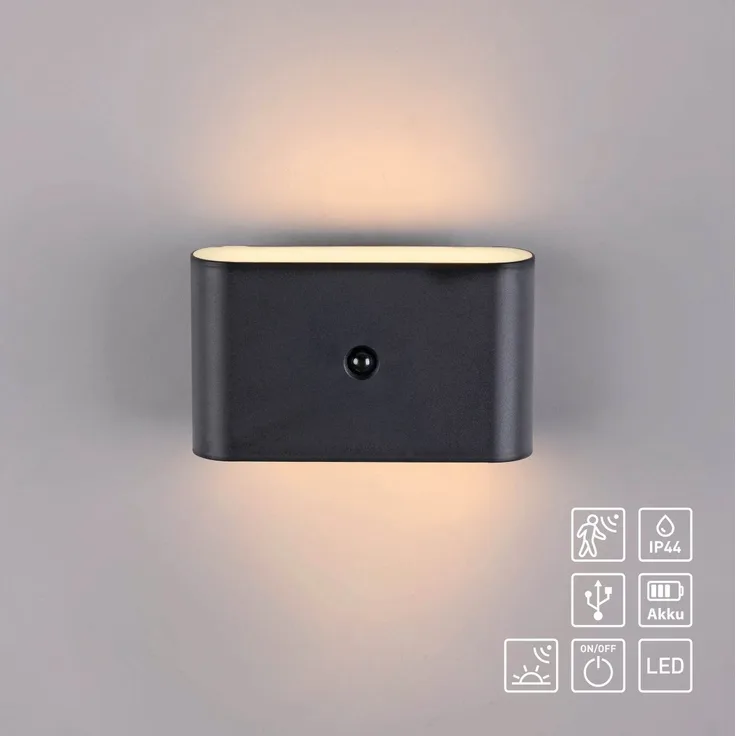 JUST LIGHT 19475-18 AKKU ZIDDY AKKU-Wandleuchte schwarz 3000K