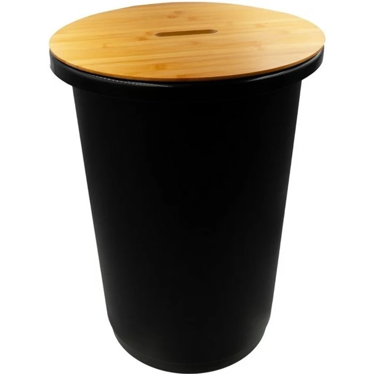 hrb Mülleimer Maxitonne 50l schwarz mit Bambus Deckel, Tonne, Futtertonne – Bild 4