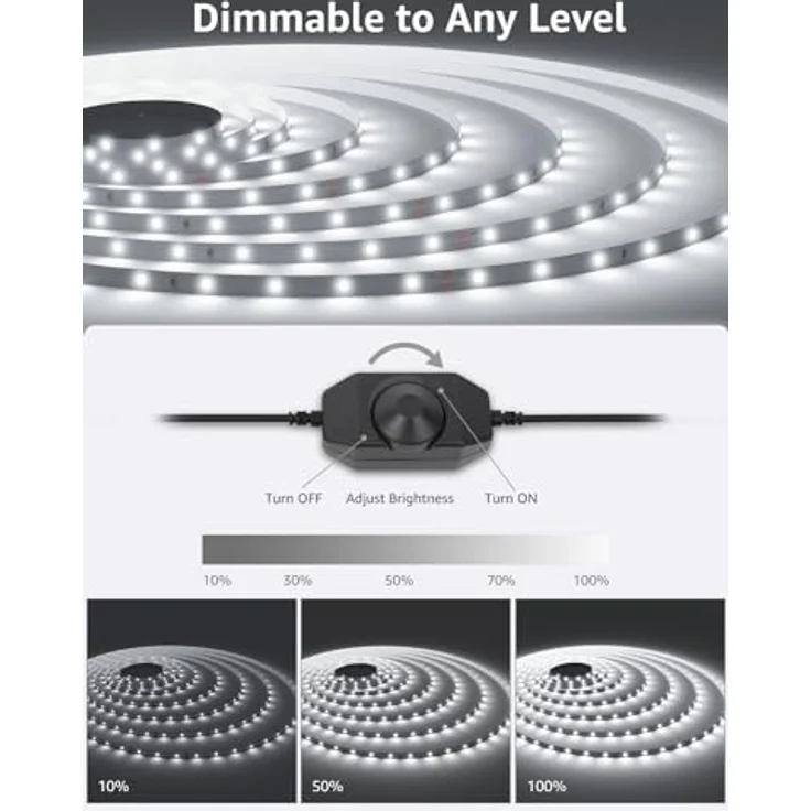 Lepro LED Strip 10M Kaltweiß, Dimmbarer LED Streifen 6000K, Selbstklebendes 2835 LED Band mit 420 LEDs, inkl. Netzteil für Innenräume und Deko – Bild 2