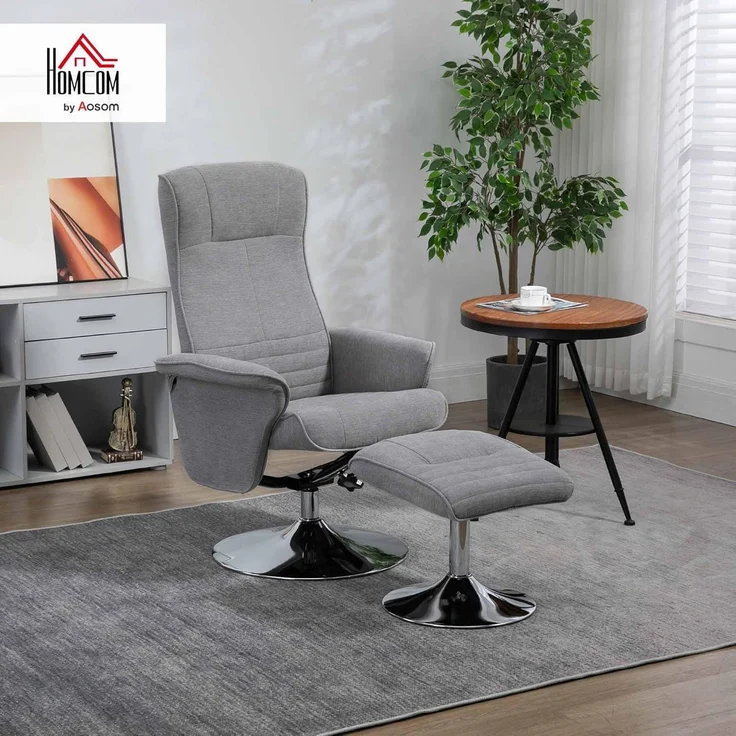 HOMCOM Relaxsessel mit Hocker, drehbar TV-Sessel mit neigbare Rückenlehne, bis 150 kg (Liegesessel, 2-St, Fernsehsessel), für Wohnzimmer, Grau – Bild 2