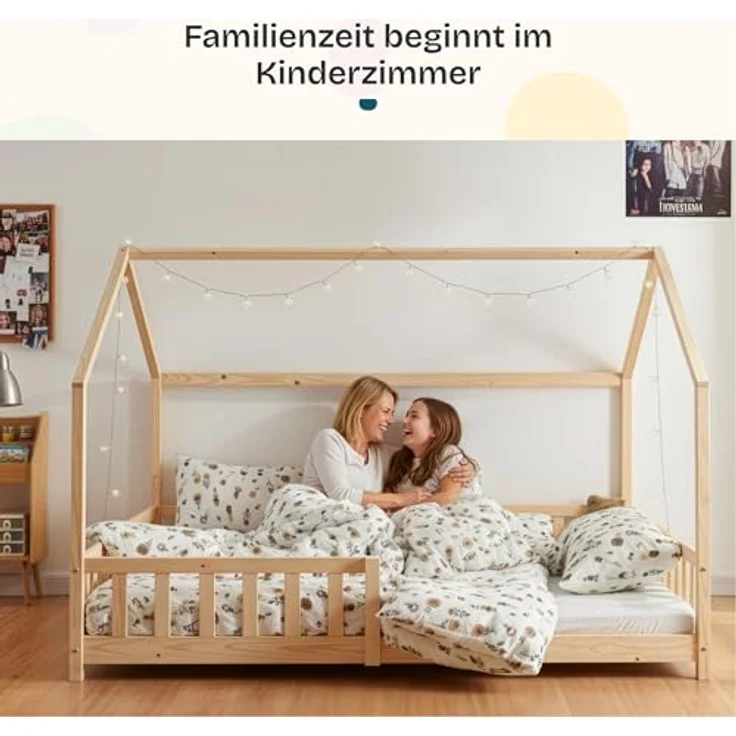 Hausbett Hesel, Kinderbett, Lattenrost und Matratze, Holzoptik, 120x200 cm – Bild 9
