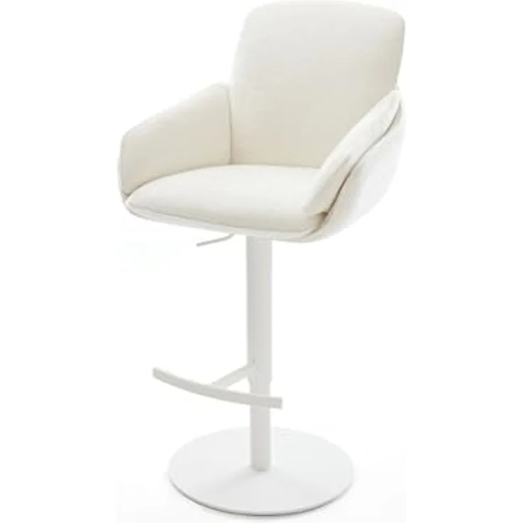 Barstuhl Luan-Flex Bouclé Soft Beige Drehfuß höhenverstellbar Metall Weiß – Bild 2