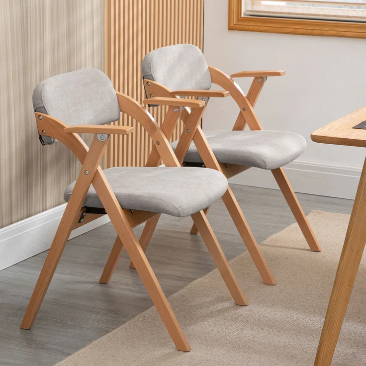 HOMEFUN Klappstühle mit Armlehnen, stapelbare Holzstühle mit gepolsterten Sitzen, 2er-Set, ideal für Gäste, Küche, Büro, Hochzeiten und Partys, Grau – Herde – 52,5 x 60 x 79 cm – YOUDENOVA – Bild 2