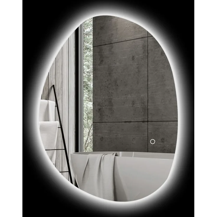 70 x 50 cm Asymmetrischer Badspiegel mit LED-Licht, Smart Touch Schalter, Anti-Beschlag-Funktion, Silber--Silber--70x5x50cm--YOUDENOVA