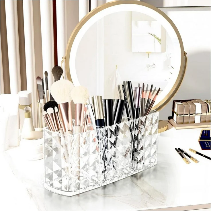 Refined Living Organizer Make Up Organizer, Makeup Pinsel Organizer Becher, mit 3 Fächern (Kosmetik Organizer, Acryl Schminkpinsel Aufbewahrung, Transparent,für Eyeliners Lippenstift Wimperntusche Kosmetikpinsel Schminkpinsel, Eyeliner Organizer, 2 St,... – Bild 2