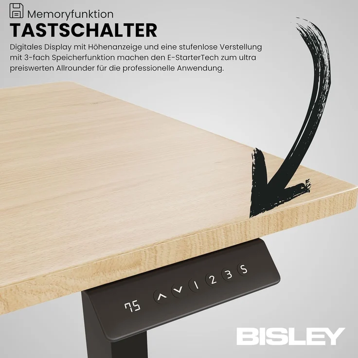 Bisley E-StarterTech elektrisch höhenverstellbarer Schreibtisch 140x80 cm in weiß - Elektrischer Tisch höhenverstellbar mit Memory-Funktion, EST251408-396-005 – Bild 3