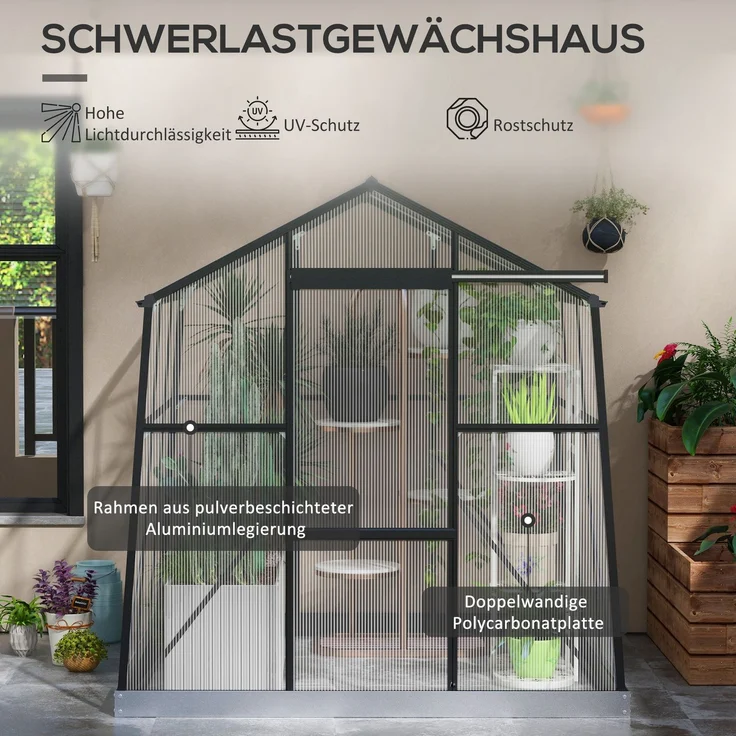 MELAYR, Gewächshaus Treibhaus Frühbeet, wetterbeständig, 192 x 192 x 203 cm, Schwarz – Bild 6