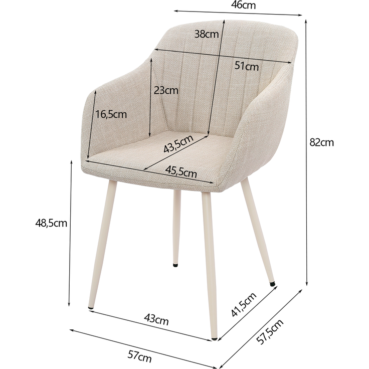GOEURVANT 711 Esszimmerstühle 6er-Set mit Armlehnen, Webstoff - Beige – Bild 9