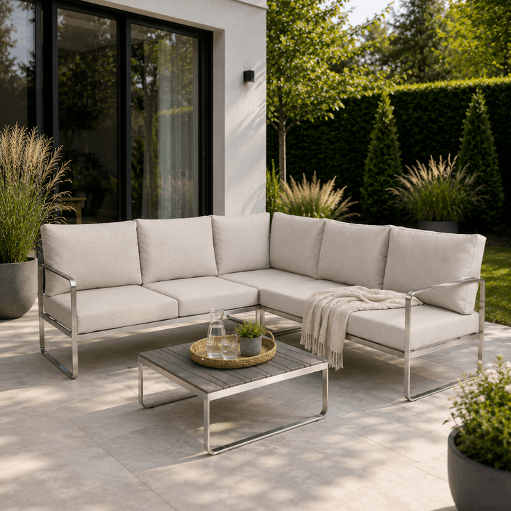 greemotion 'Sydney' Lounge-Set, 4-teilig, Edelstahl-Ecksofa-Set mit Tisch und Polstern – Bild 2