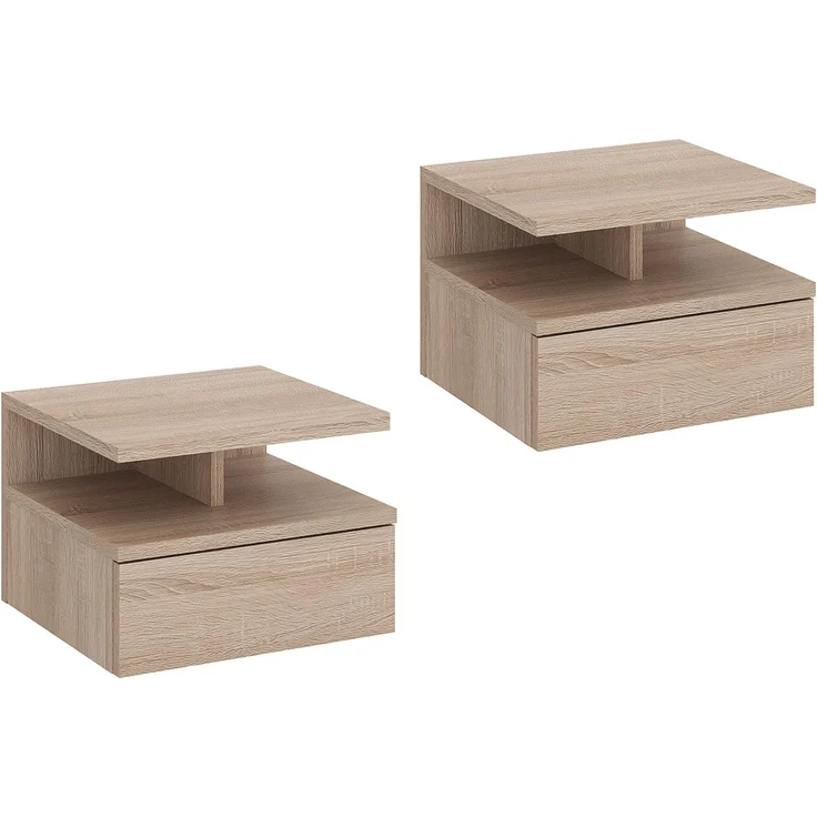KOMTO Nachttisch Hängend mit Ablage, Wandregal mit Schublade | Nachttisch 2er Set Sonoma Eiche, Nachtschrank Hängend, 35,4 × 32,2 × 24,6 cm