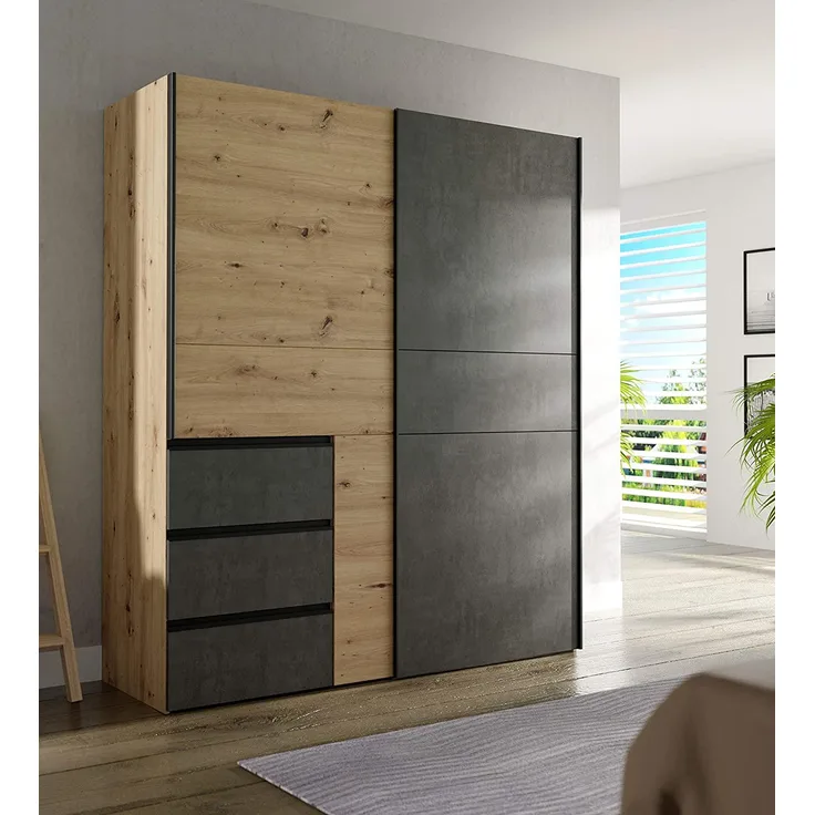 Schwebetürenschrank >Zorana< in Artisan Eiche - 200.1x200.5x61.2cm (BxHxT)