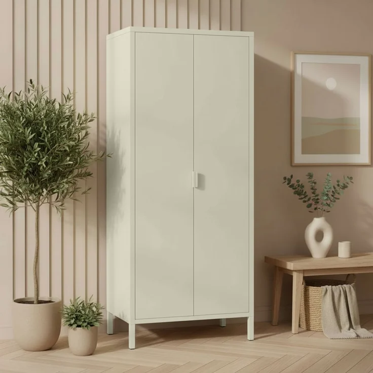 skølm 'Ituri' Kleiderschrank, Metall, 170x45x80 cm, beige, Garderobe mit 4 Fächern und 2 Kleiderstangen – Bild 3