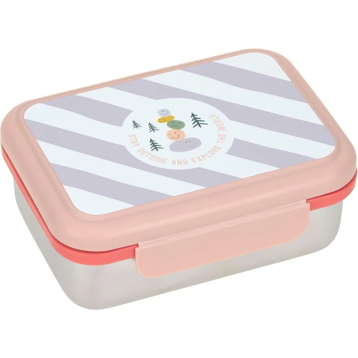 LÄSSIG Kinder Brotdose Edelstahl Lunchbox mit Trennwand Sunny Explorer Rose/Pink | Für Kindergarten und Schule, mit herausnehmbarer Trennung, robust, bruchfest, spülmaschinengeeignet
