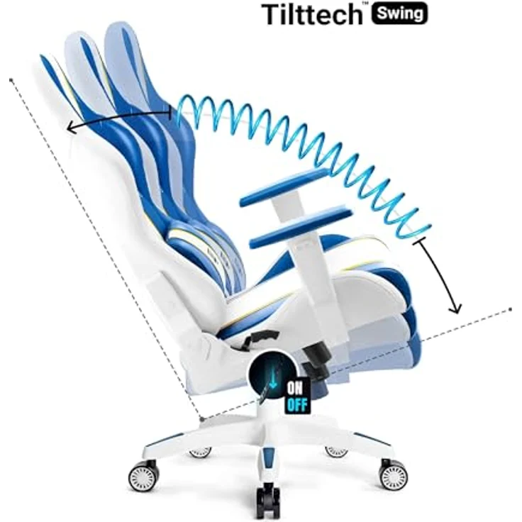 Diablo Chairs Gaming-Stuhl X-One 2.0 ergonomischer Drehstuhl mit Lendenkissen und Kopfstütze Leder HDS Tilttech-Verstellung Armtech-Armlehnen 64 x 33 x 120 cm Aquablau – Bild 6