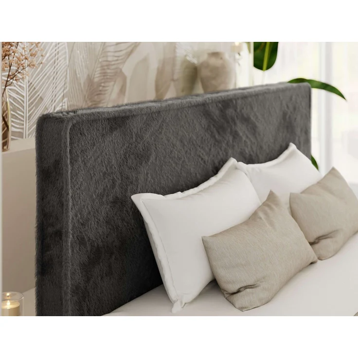 Design Polsterbett LUMARO CLASSIC 160x200 cm mit Lattenrost & 12cm hohen Füßen, Doppelbett mit Kopfteil, Konfigurierbar, Multipocket Matratze - Dunkelgrau Plüsch - ELORI LUX – Bild 3