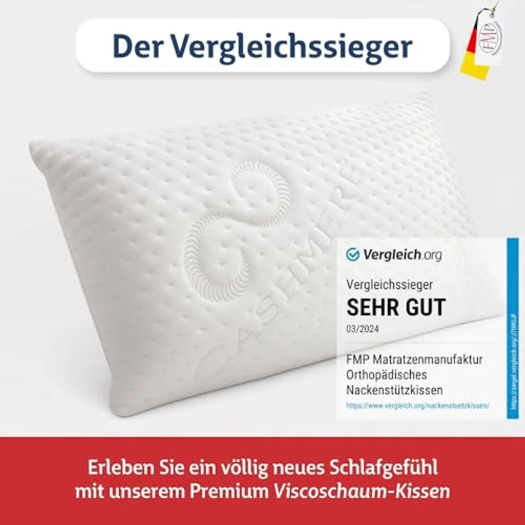 FMP Matratzenmanufaktur Orthopädisches Nackenstützkissen -viscoelastisches Kissen, Visco Kopfkissen, 6,5 cm hoch, Kissen, Nackenkissen – Bild 3