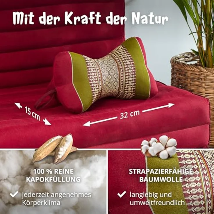 livasia Nackenstützkissen Knochenkissen, vegan und handgefertigt, Ø 15x32cm, Kapok – Bild 5