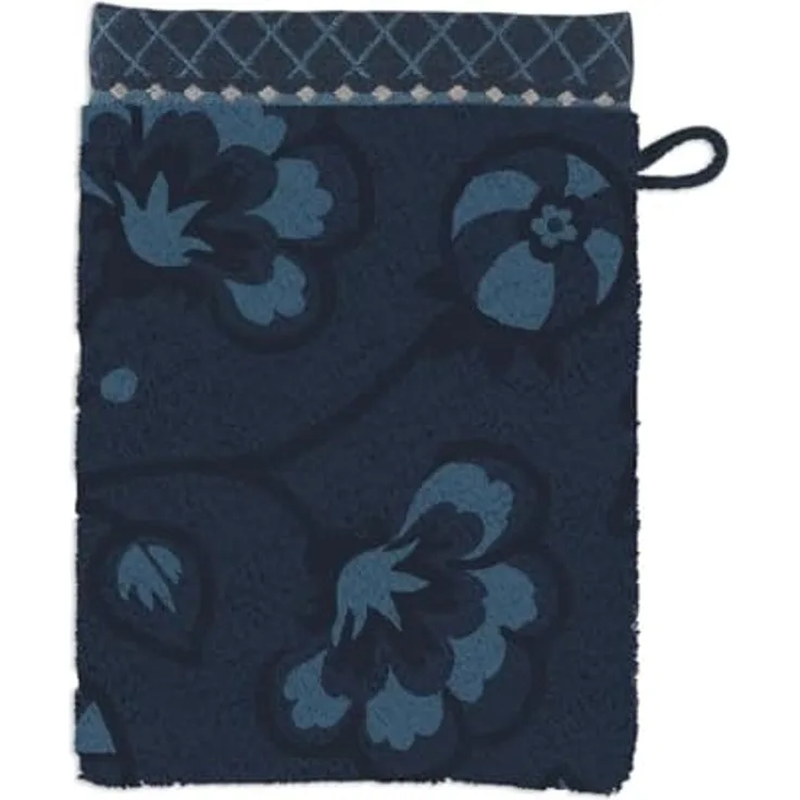 PiP Studio Waschhandschuh Jasmin Jaquard Waschhandschuh dark blue 16x22 cm (1 Stück), Baumwolle (325889)
