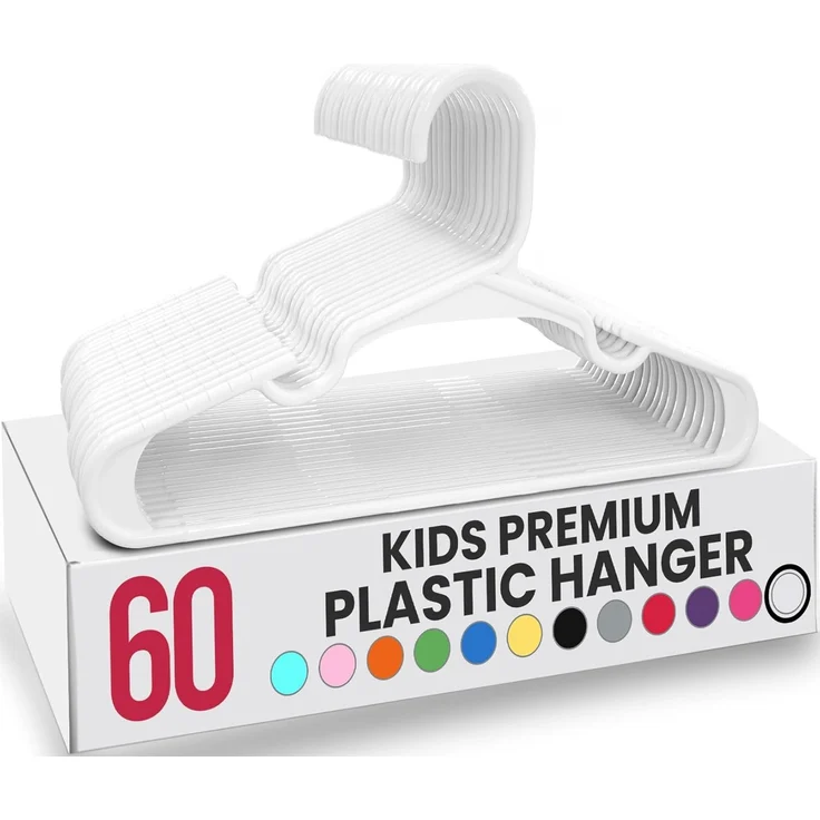Utopia Home Packung mit 60 Kinderkleiderbügeln - 11,5“ Baby- und Kinderkleiderbügel aus Kunststoff für den Kleiderschrank, ideal für den täglichen Gebrauch, weiß – Bild 1