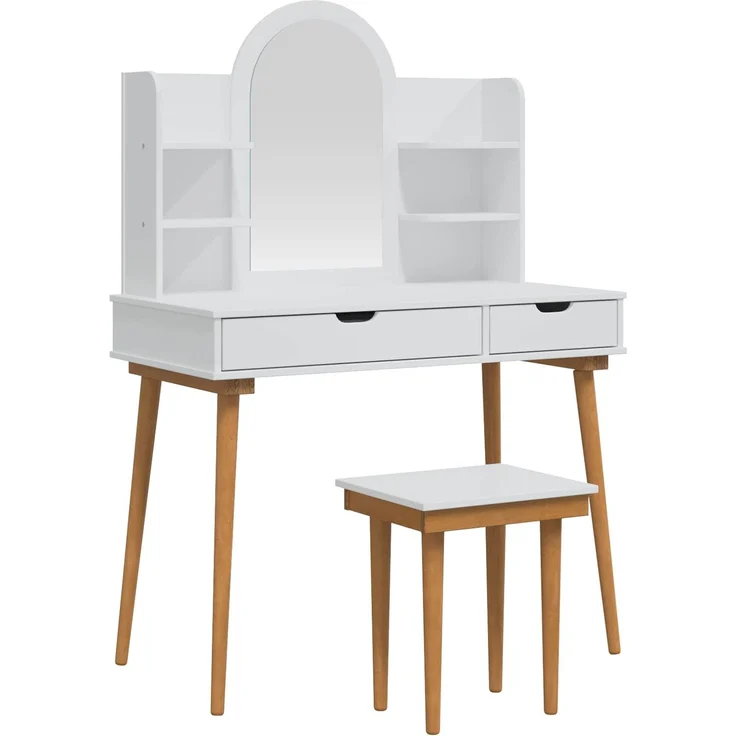 vidaXL Schminktisch-Set FAUSKE 5 Stk. Weiß 100 x 50 x 143 cm 3438598 – Bild 2
