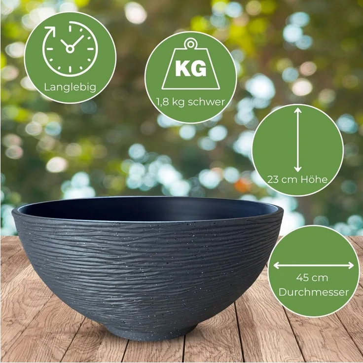 matches21 HOME & HOBBY Blumentopf Große Pflanzschale für draussen in 45x23 cm Steinoptik anthrazit (1 St), Wetterfeste Deko-Schale als Blumenschale Brunnenschale