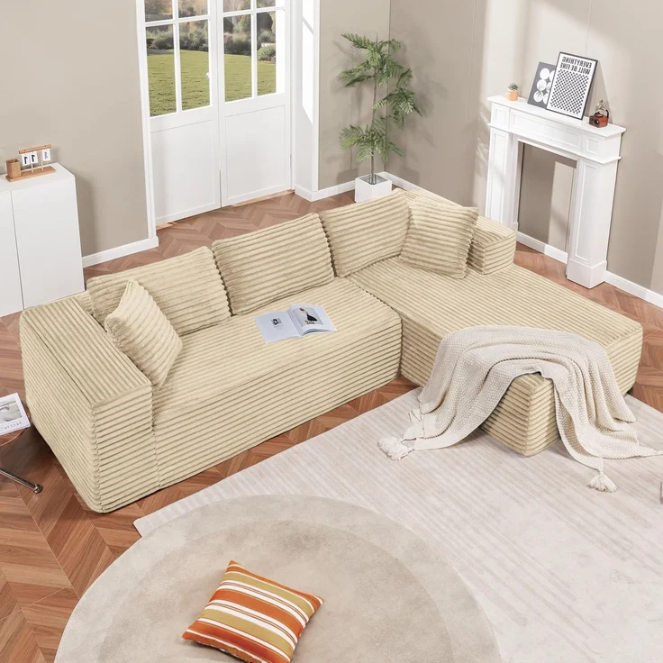 COMHOMA Sofa Big-Sofa, L-förmige Sofa, Couch Ecksofa, Chaiselongue Schlafsofa, mit tiefer Sitzfläche und breiten Armlehnen, Cordstoff – Bild 2