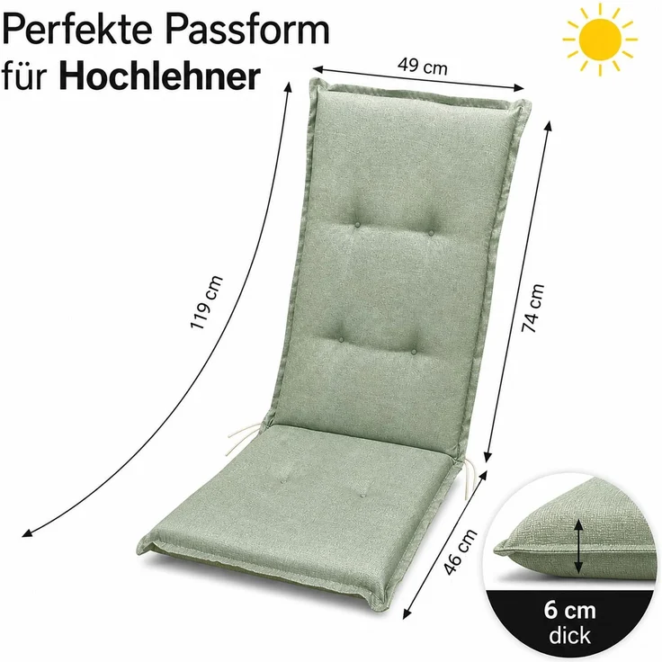 BURI 2x Auflagen Set Hochlehner für Gartenstühle 119x49x6cm Sesselauflagen Polster UV Lichtecht - Gartenstuhlauflagen Stuhlkissen mit Dicker Schaumstoff Füllung (Dunkelgrün) – Bild 2