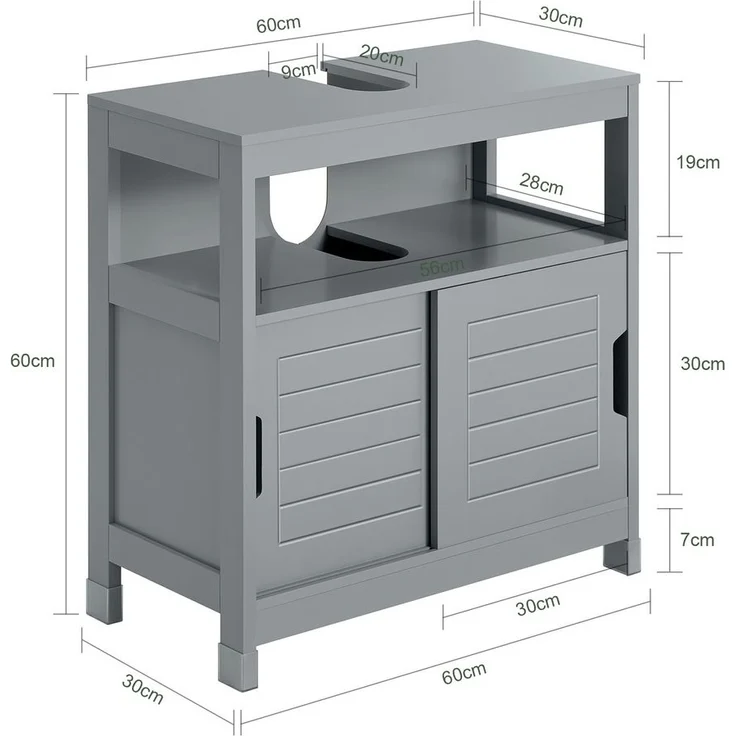 SoBuy FRG128-SG Waschbeckenunterschrank, MDF, Lackiert, Grau, 60 x 60 x 30 cm – Bild 3