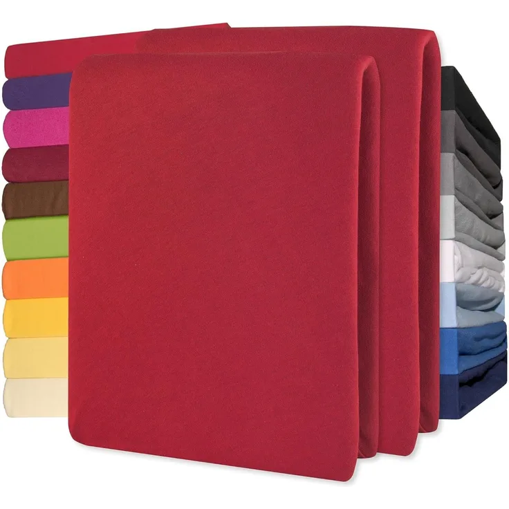 CelinaTex Jersey Spannbettlaken Lucina Doppelpack 200x200-200x220 cm Rubin rot 100% Baumwolle gekämmt bis 26cm Matratzenhöhe Oeko-TEX