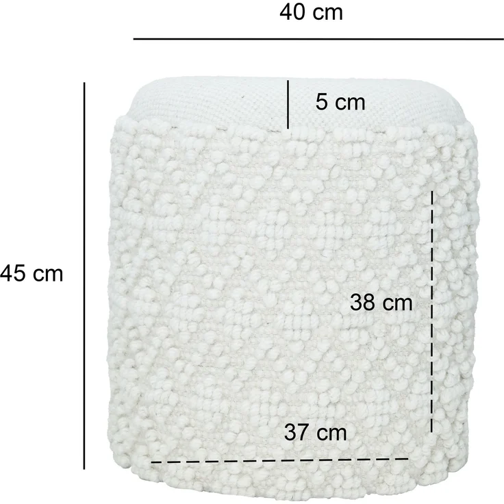 Hocker Boho Wolle mit Stauraum Ø40xH45cm Weiß abnehmbare Sitzfläche – Bild 3