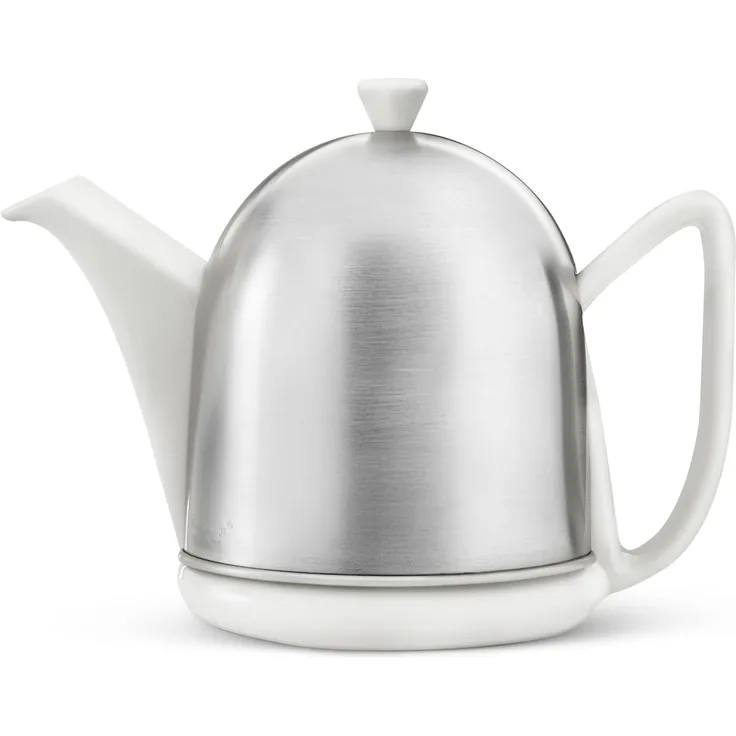 Steingut-Teekanne Cosy Manto Weiß mit Filzisoliertem Edelstahlmantel Matt Gebürstet 1,0 Liter