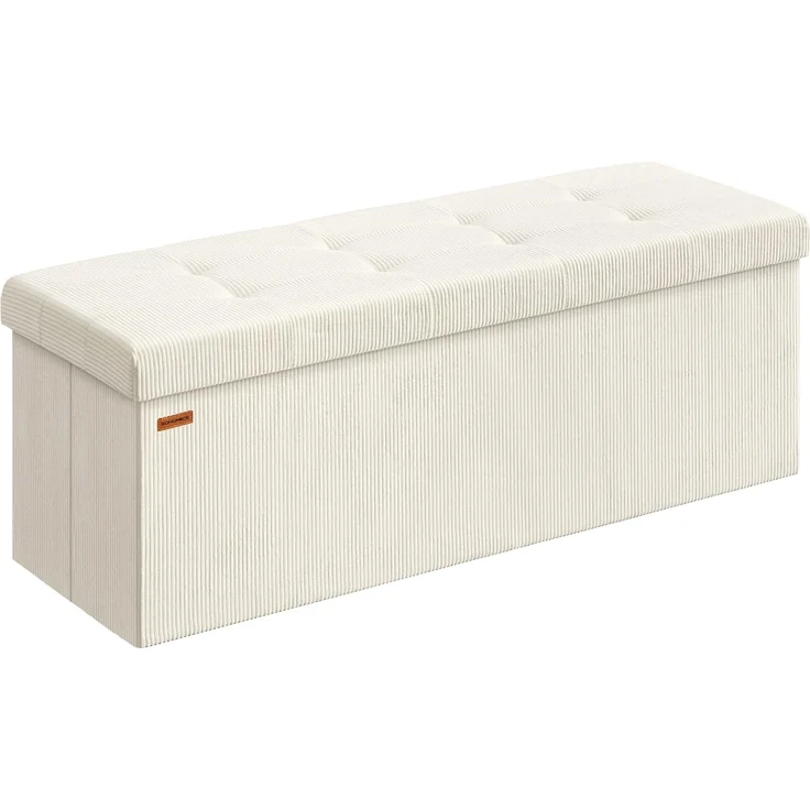 SONGMICS Sitzhocker mit Stauraum, klappbare Sitzbank, 38 x 110 x 38 cm Fußbank, Bettbank, Aufbewahrungsbox, bis 300 kg belastbar, Wohnzimmer, Schlafzimmer, Eingangsbereich, cremeweiß – Bild 1